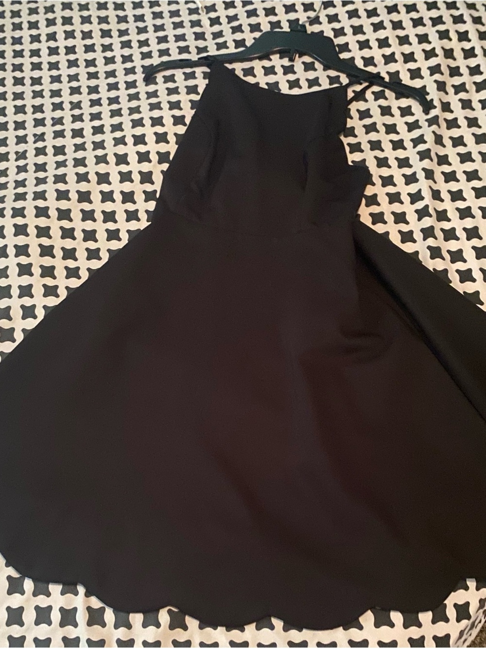 Classic Black Scalloped Hem Fit-and-Flare Dress